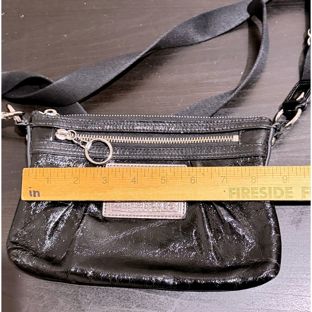 Coach Poppy Black Liquid Patent Leather Crossbody Bag Leopard Print Lining *READ - Picture 9 of 9